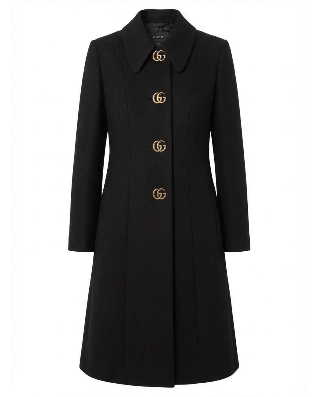 Gucci Black Wool Natté Coat With Double G Button