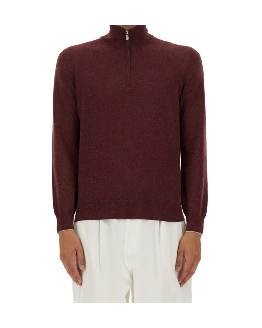 Brunello Cucinelli Brown Funnel-Neck Knitted Polo Shirt for men