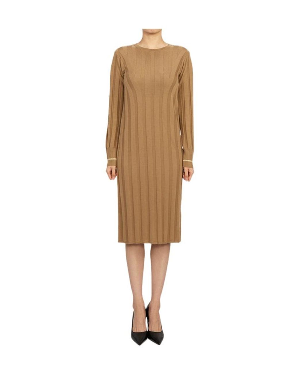 Max Mara Natural Long-Sleeved Knitted Dress