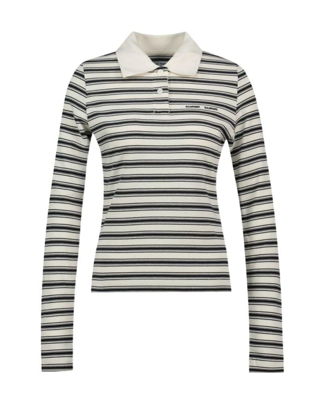 Samsøe & Samsøe Gray Striped Long-Sleeved Polo Shirt