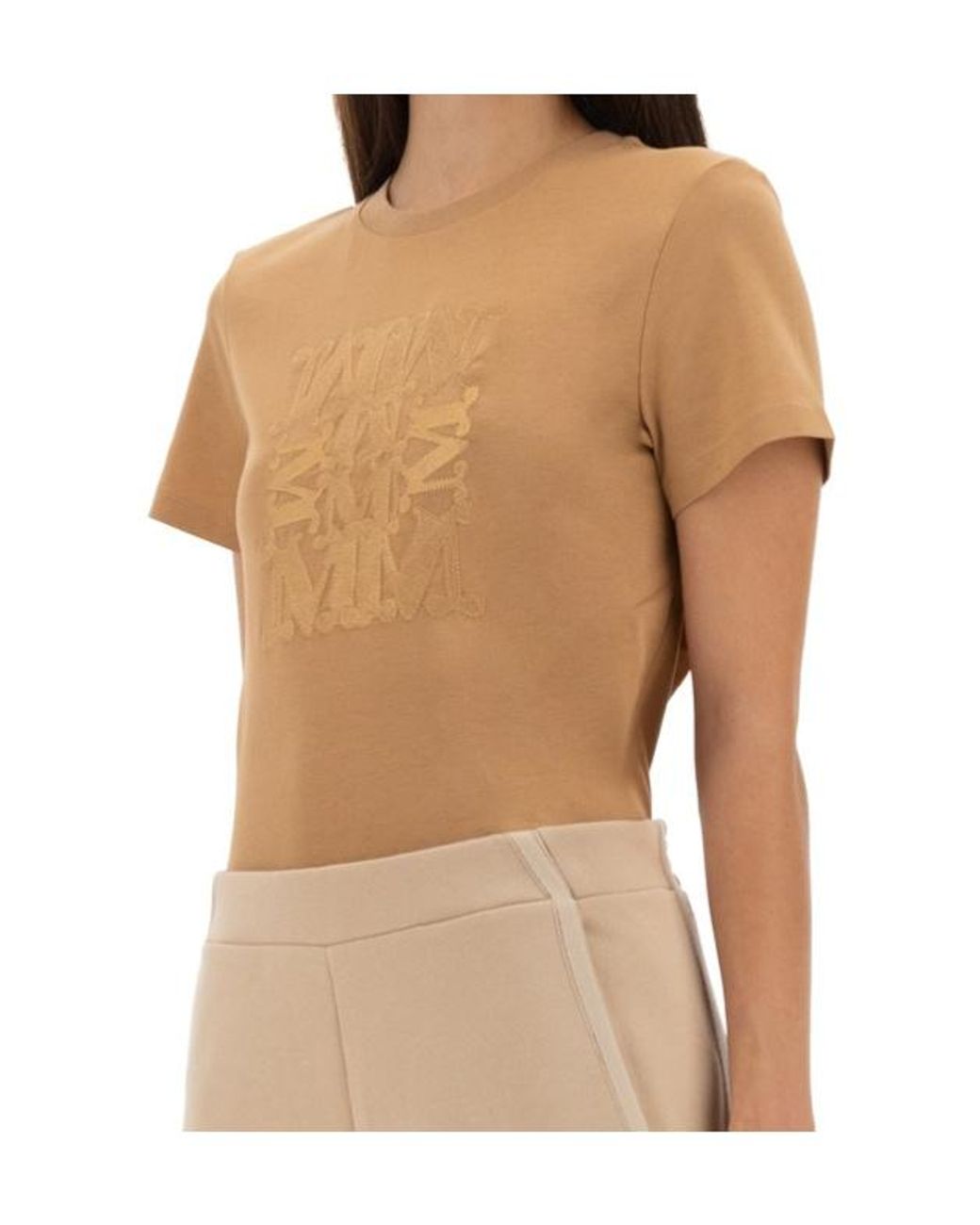 Max Mara Brown Logo Embroidered Crewneck T-Shirt