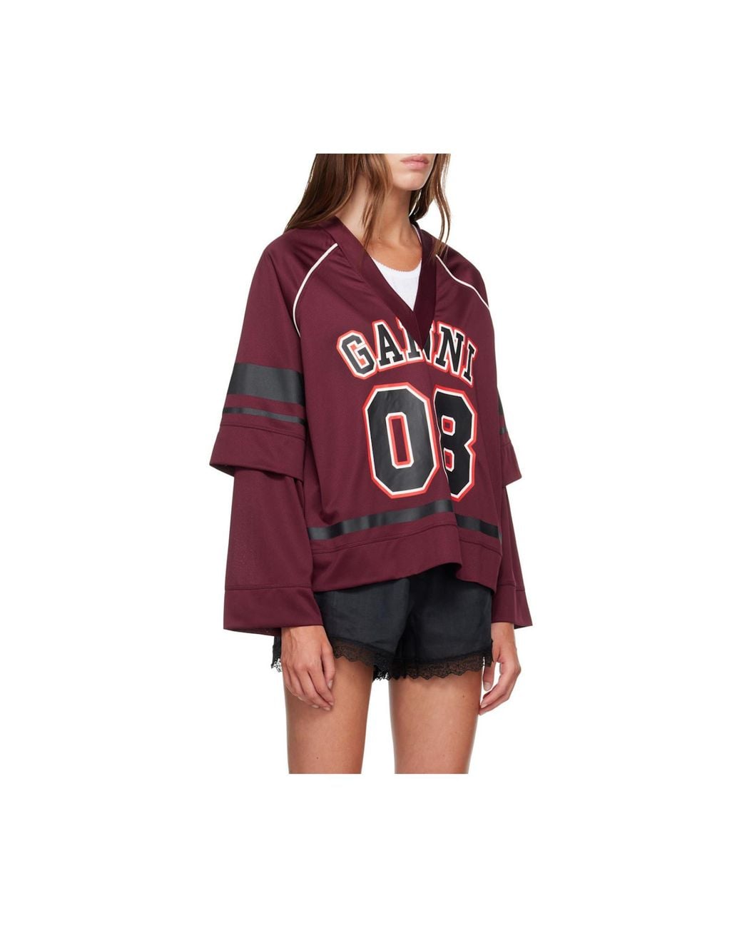 Ganni Red Cocora Double Layer Long Sleeve T-Shirts