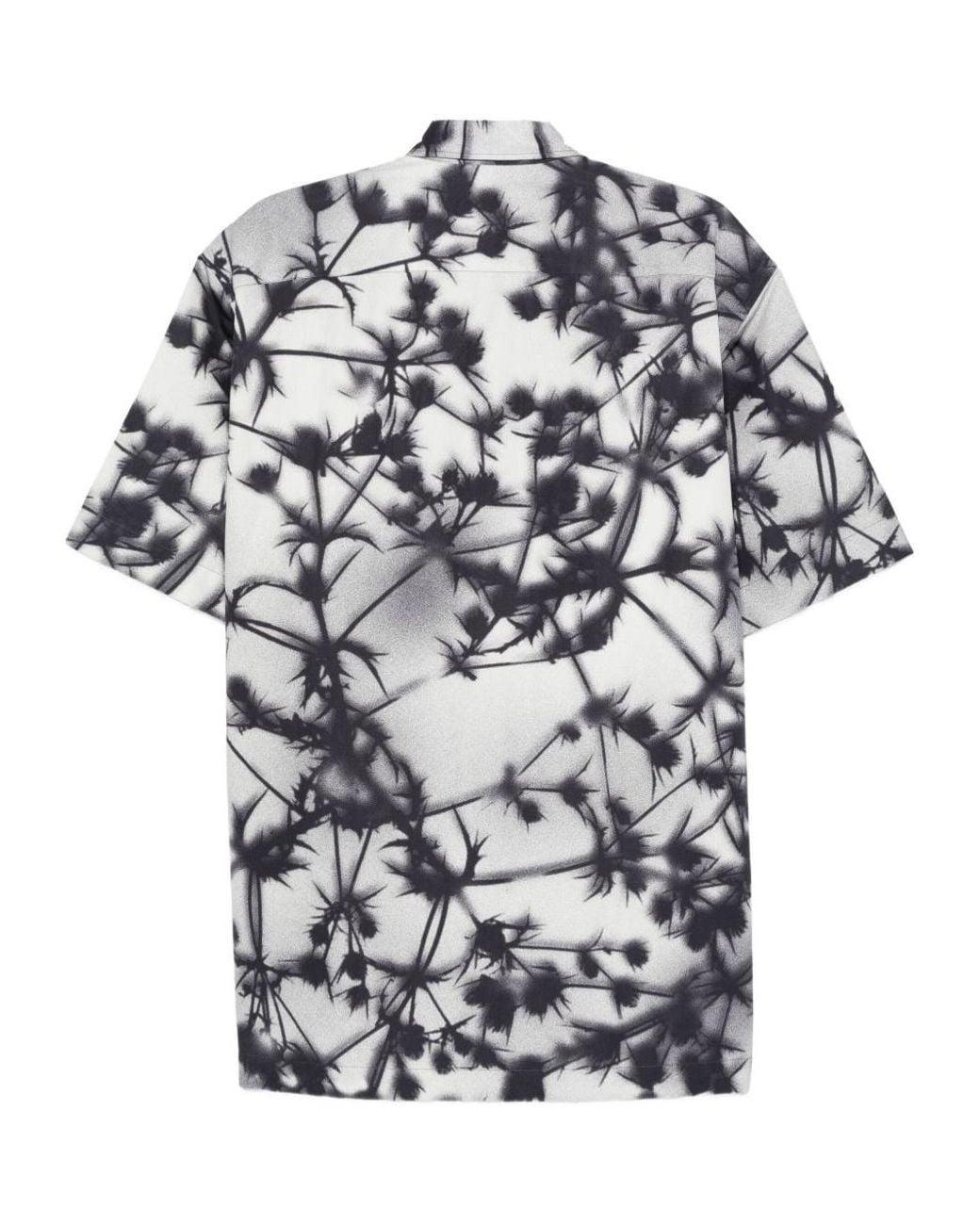 Dries Van Noten Gray Floral Printed Short-Sleeved Shirt for men