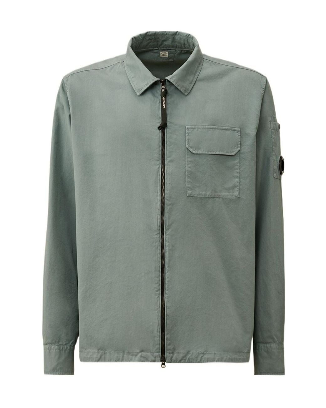 C P Company Green Organic Gabardine Full Zip Overshirt for men