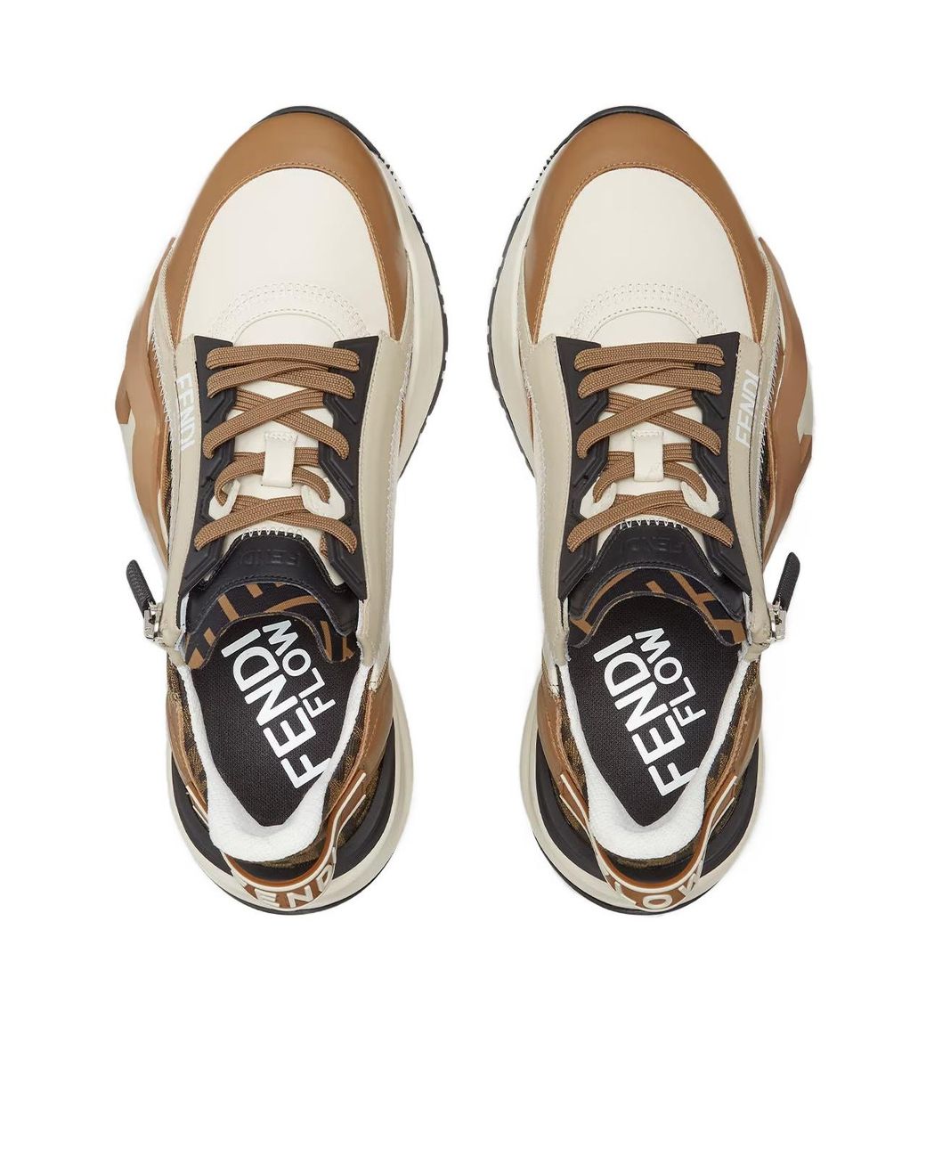 Fendi Brown Flow Ff Jacquard Lace-Up Sneakers for men