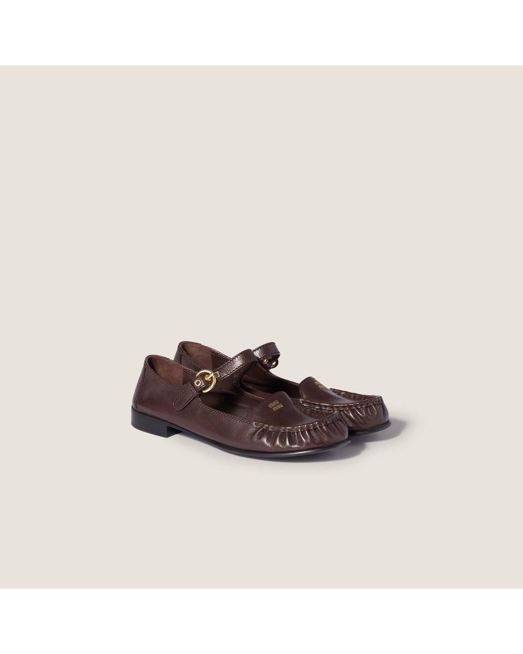 Miu Miu Brown Leather Loafers With Strap