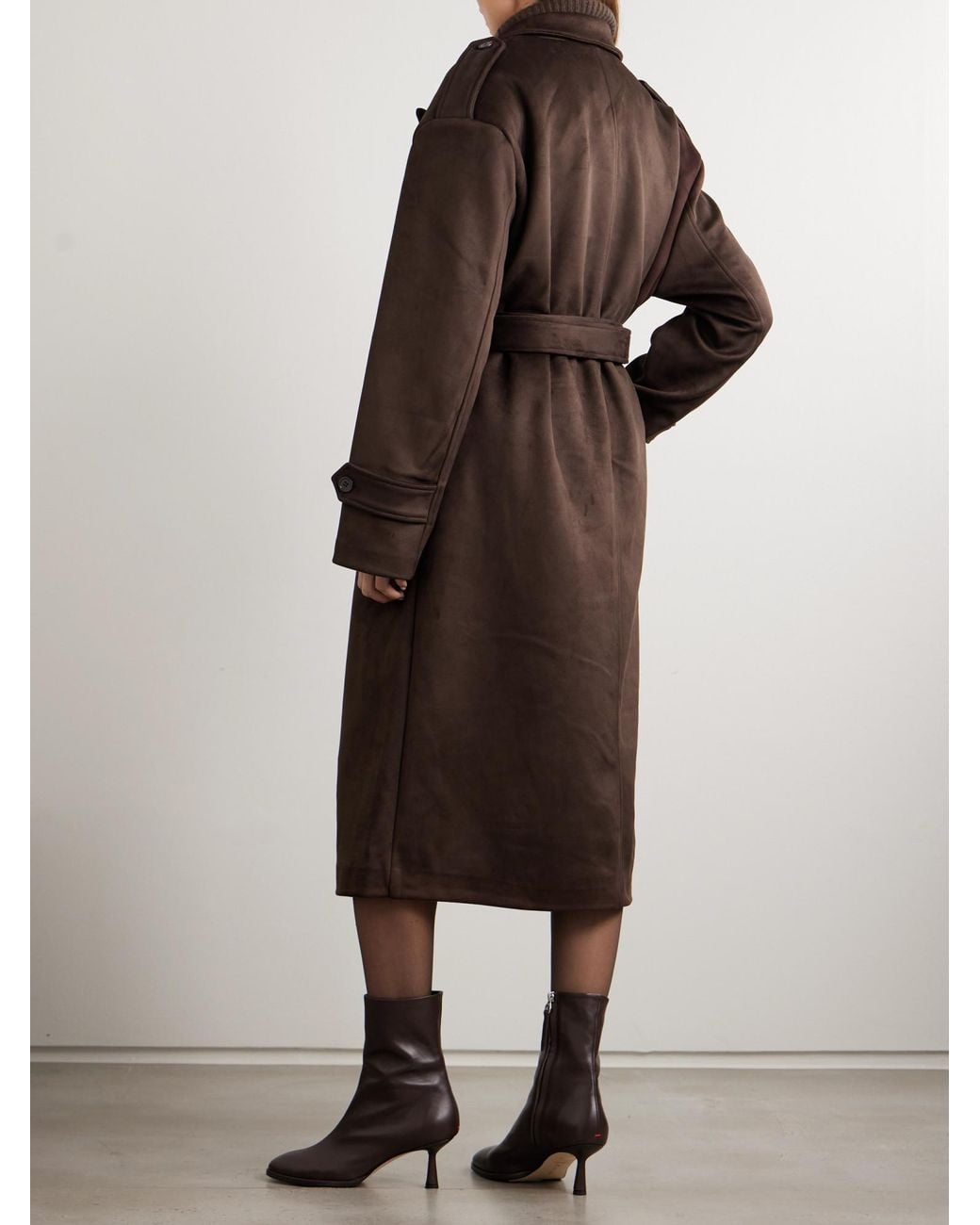 Frankie Shop Brown Belted Double-Breasted Coat
