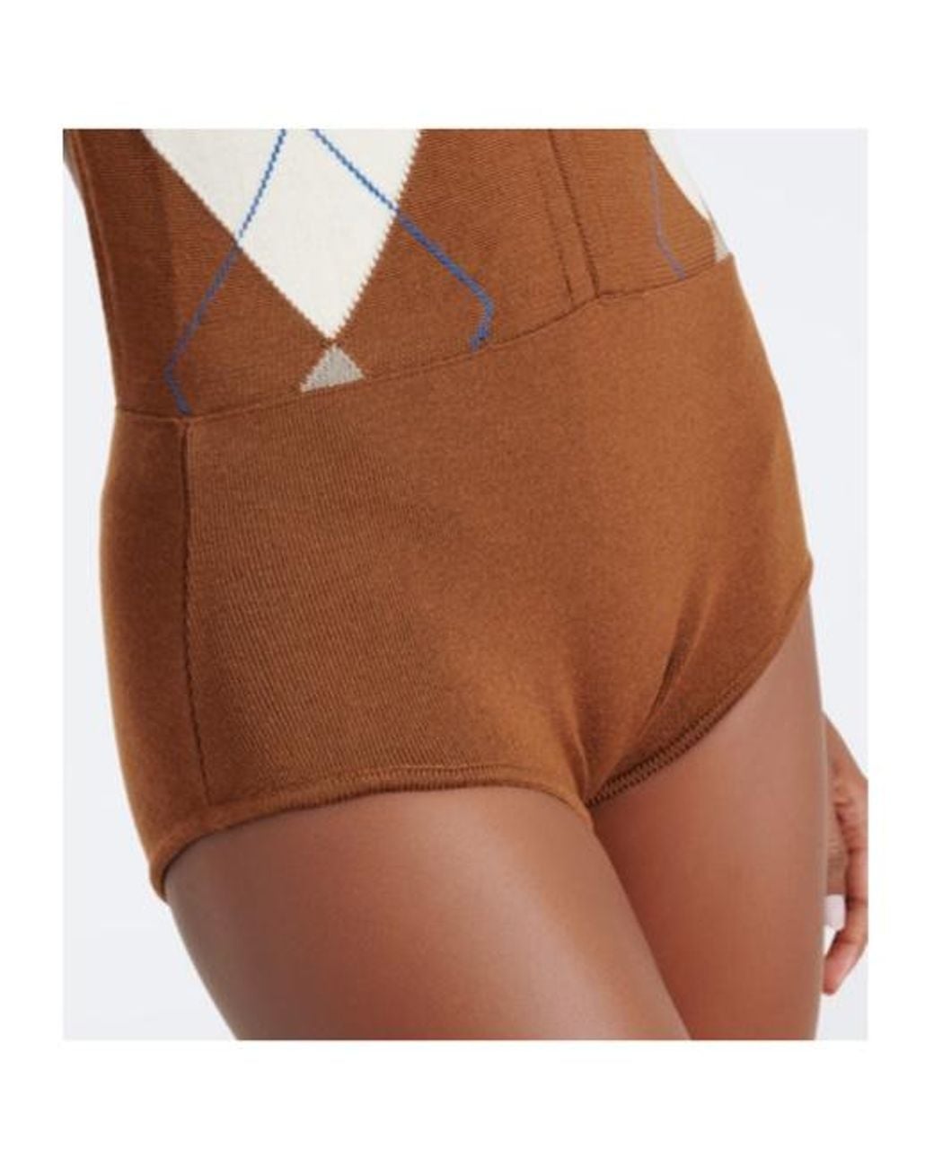 Mugler Brown Argyle Virgin Wool Bodysuit