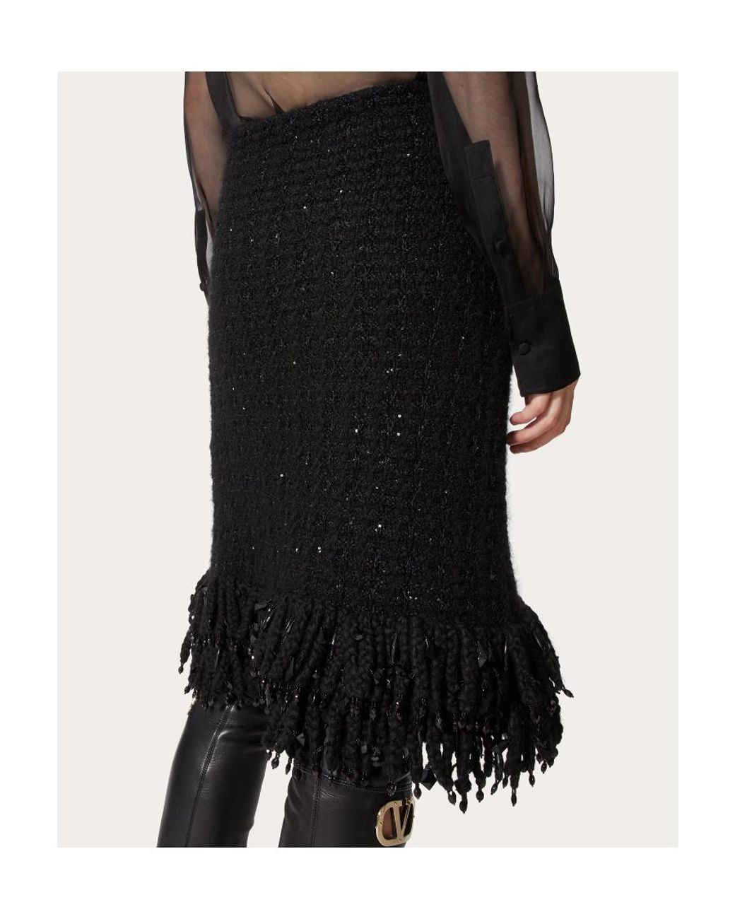 Valentino Black Logo Embroidered Skirt