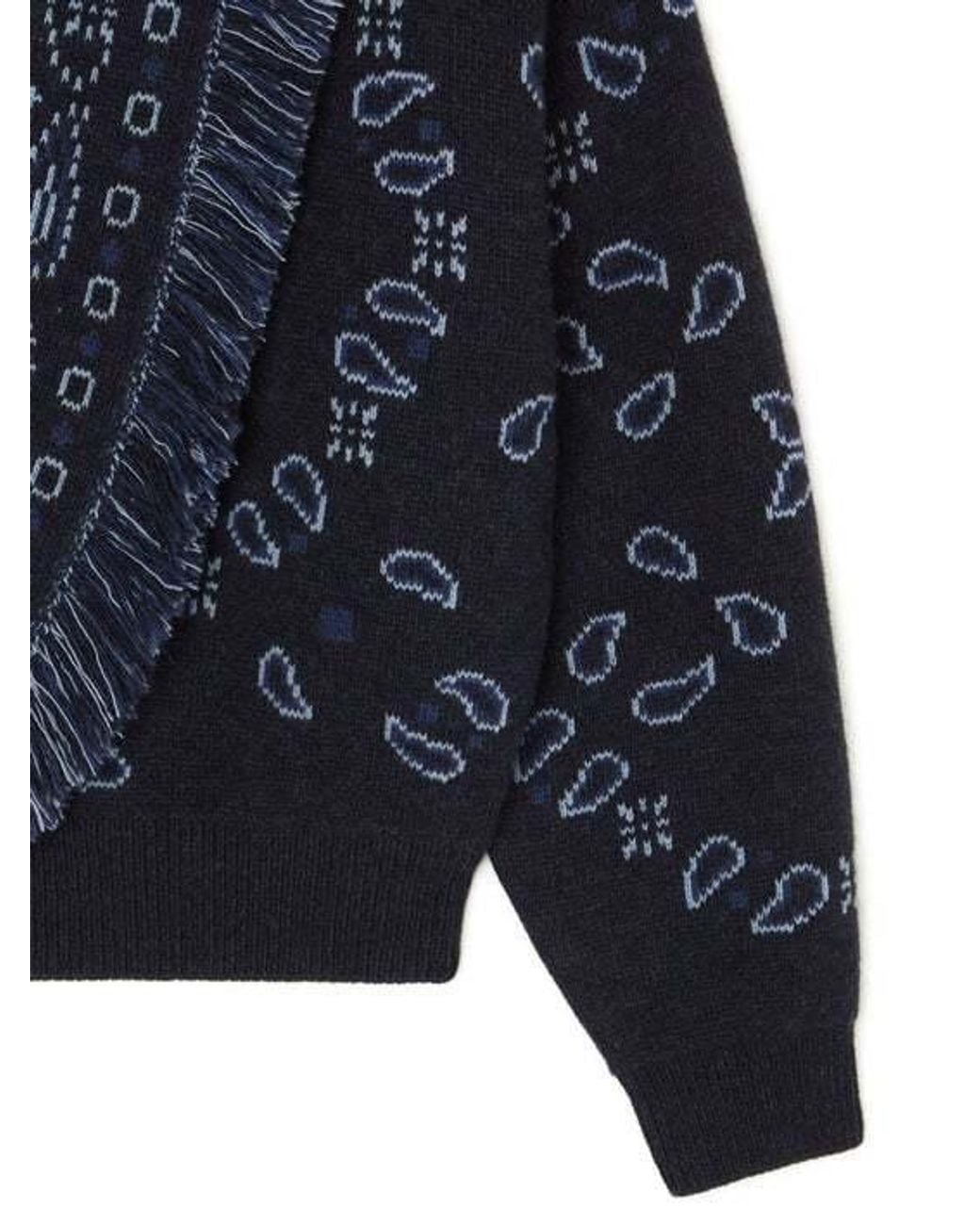 Alanui Blue Bandana Jacquard Knit Cardigan