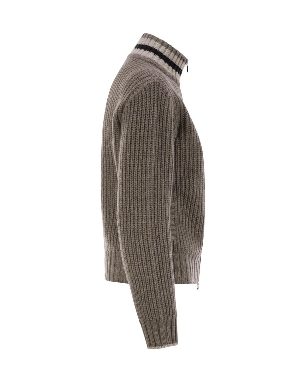 Brunello Cucinelli Brown Cashmere Cardigan With Shiny Trims