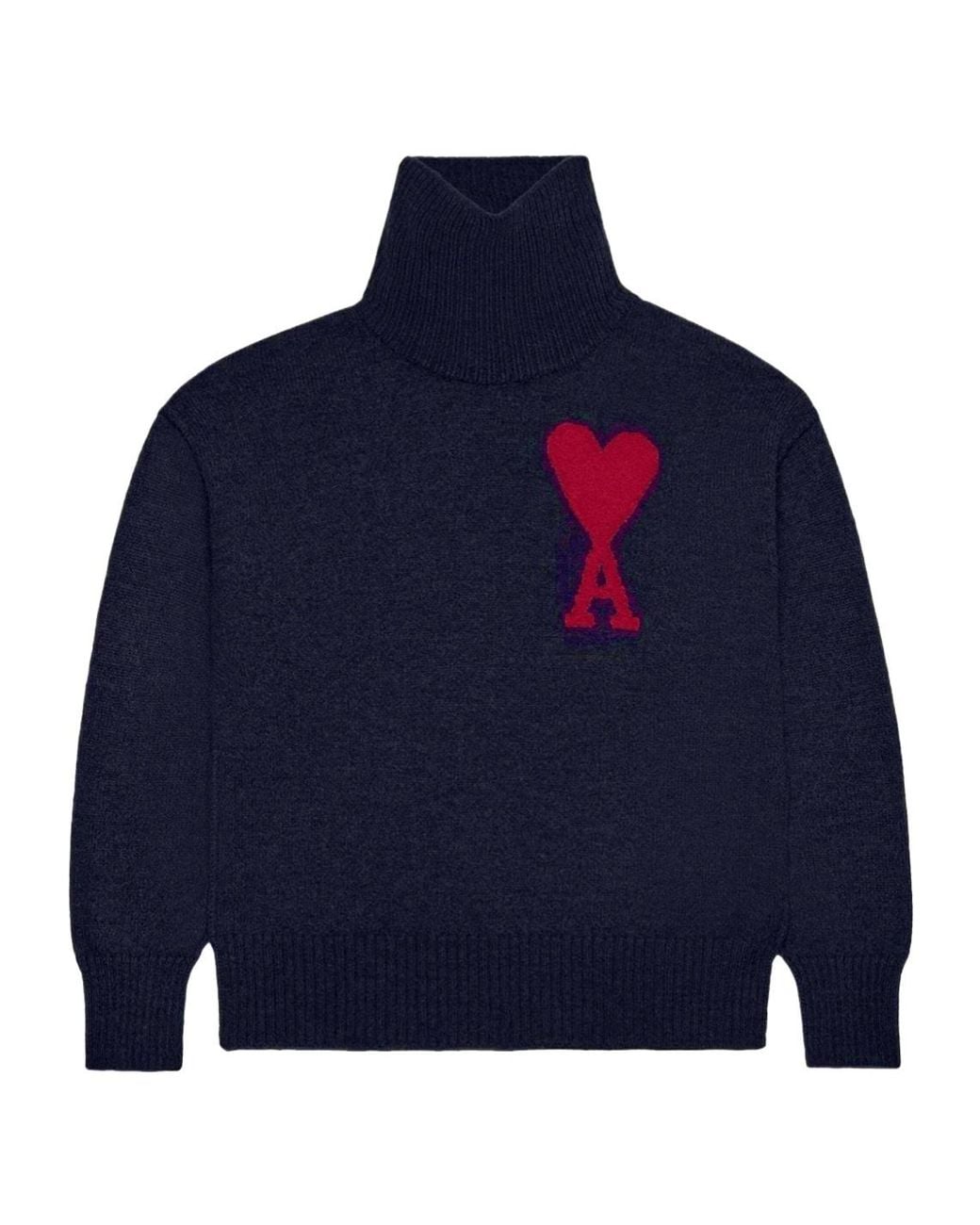 AMI Blue Ami De Coeur Logo Intarsia Knitted Jumper for men