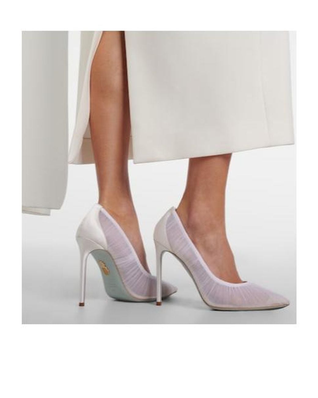 Aquazzura White Satin-Trimmed Tulle Pumps