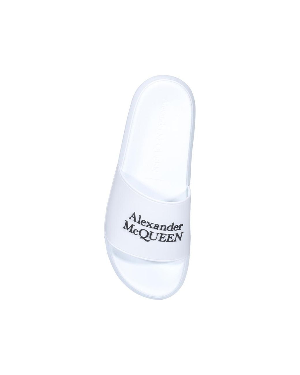 McQueen White Logo Printed Slides for men