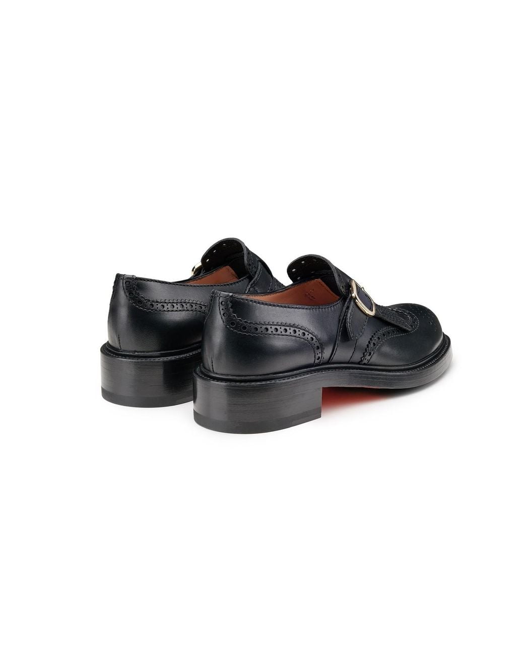 Santoni Black Leather Single Monk Strap Shoe With Frange