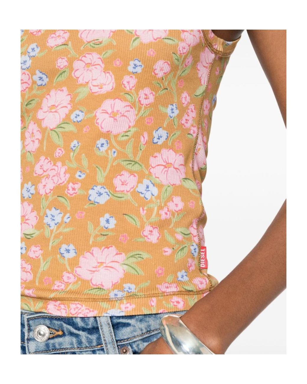 DIESEL Pink Floral Print Ribbed Top