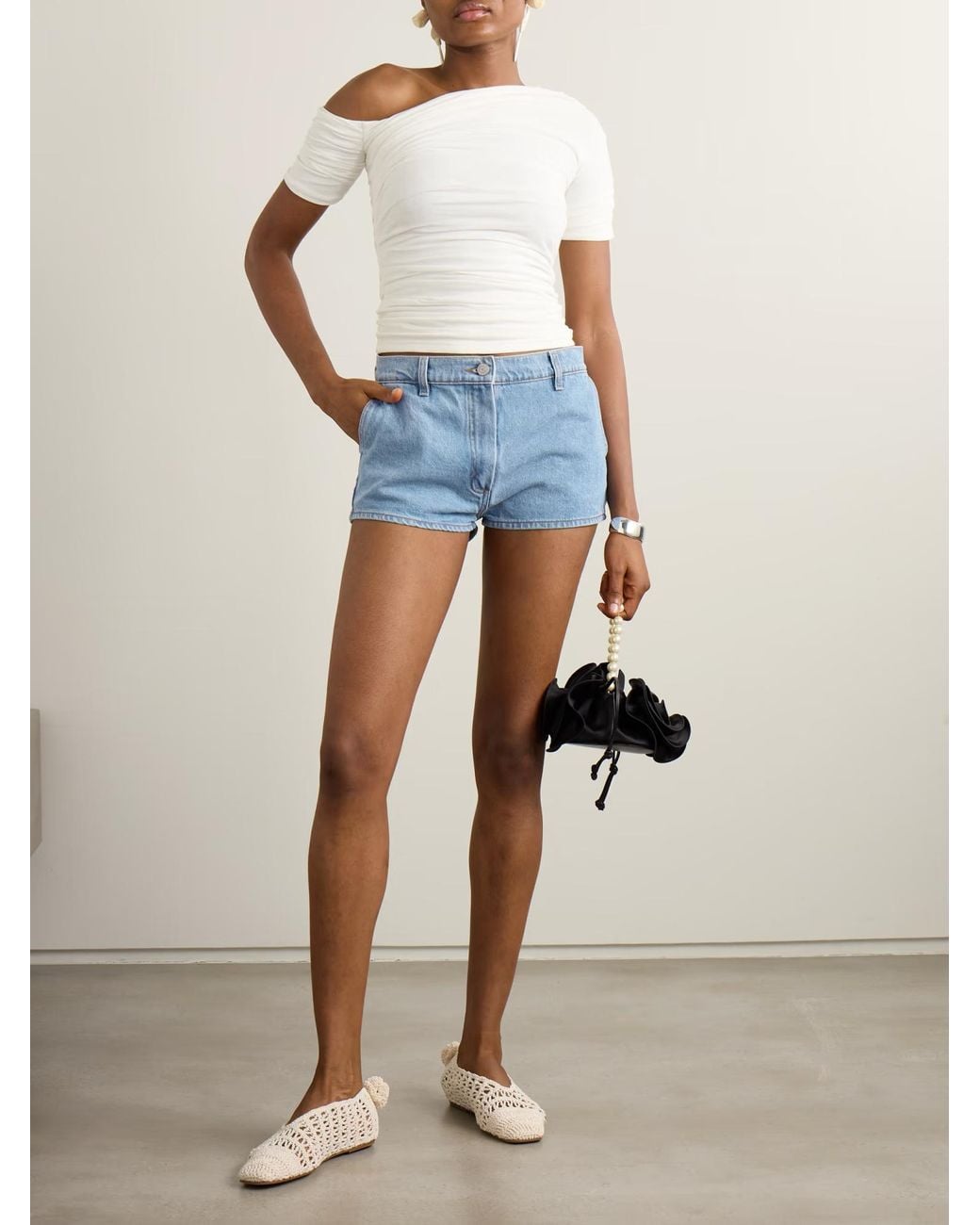 Magda Butrym Blue Denim Shorts With Belt Loops
