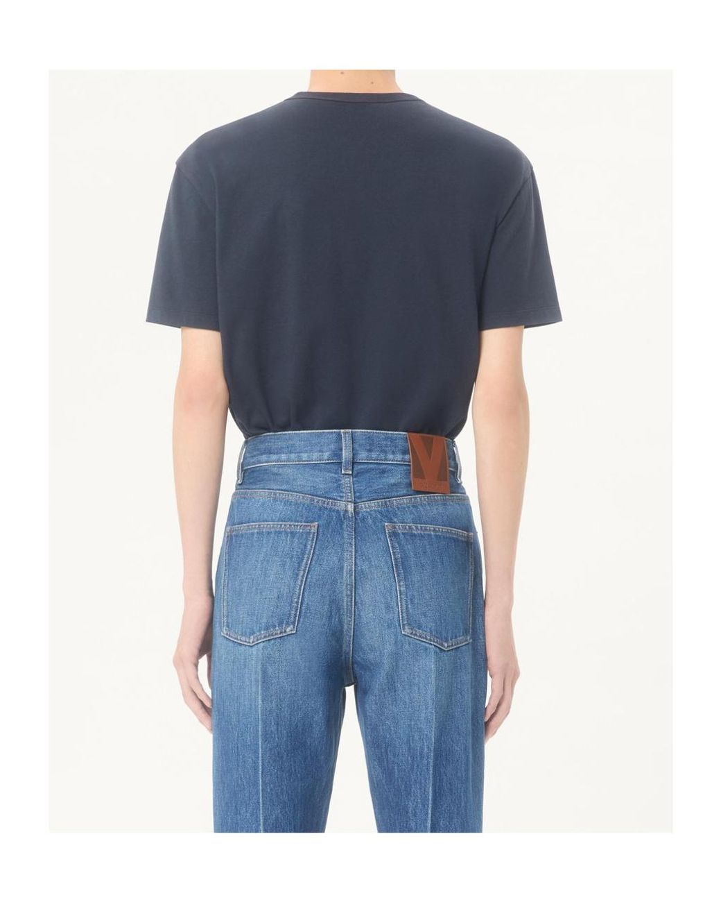 Valentino Blue Logo Embroidered Crewneck T-Shirt for men