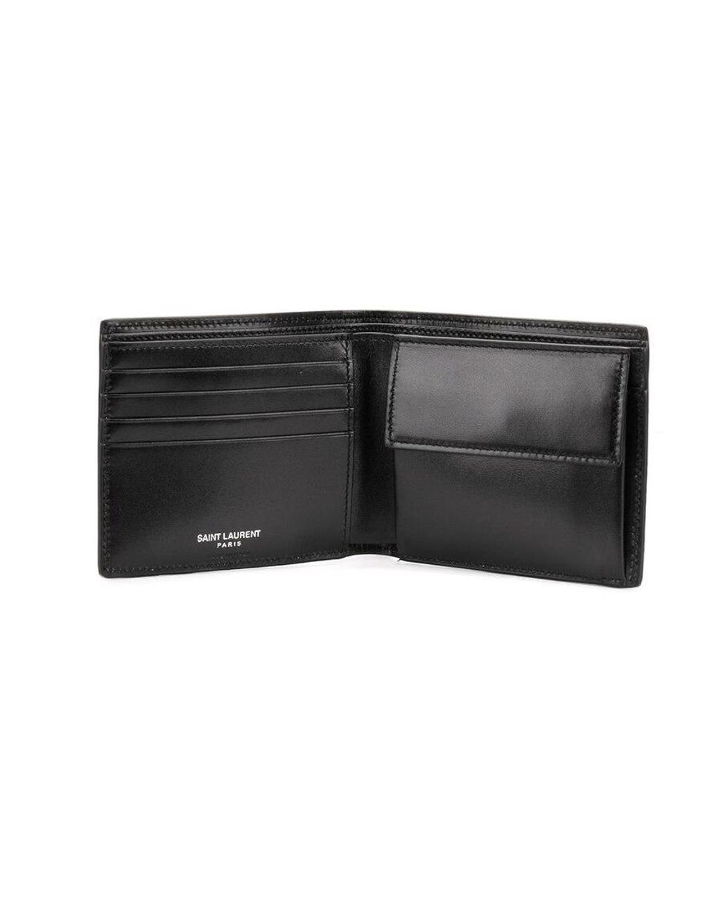Saint Laurent Black Monogram Logo Plaque Bi-Fold Wallet for men