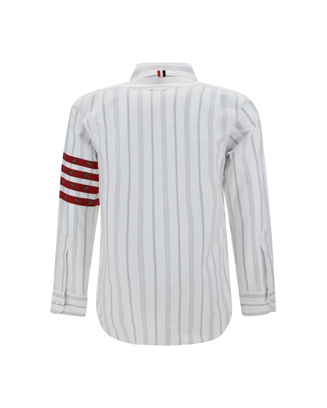Thom Browne White Bar Striped Buttoned Shirt for men