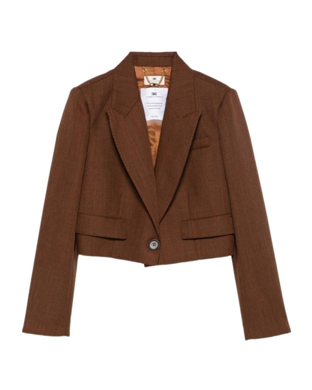 Elisabetta Franchi Brown Single-Button V-Neck Blazer