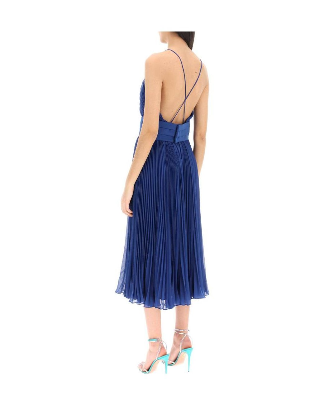 Max Mara Blue Pleated Sleeveless Dress
