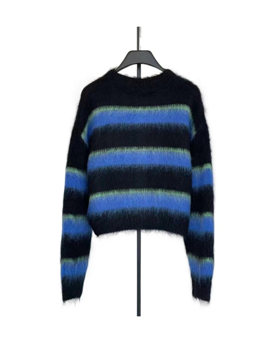 Alexander Wang Blue Striped Crew-Neck Brushed Cardigan