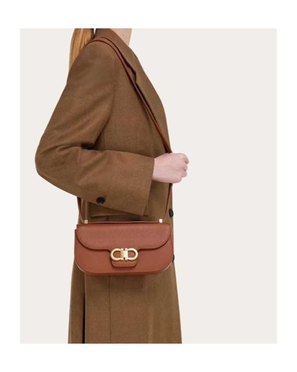 Ferragamo Brown Double Gancini Mini Crossbody Bag