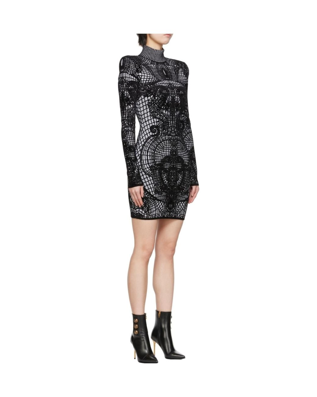 Balmain Black Printed Knitted Dress