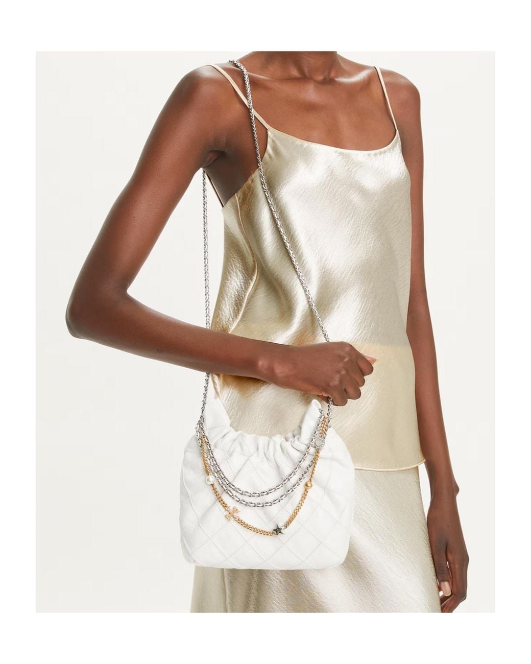 Tory Burch White Fleming Distressed Top Handle Bag