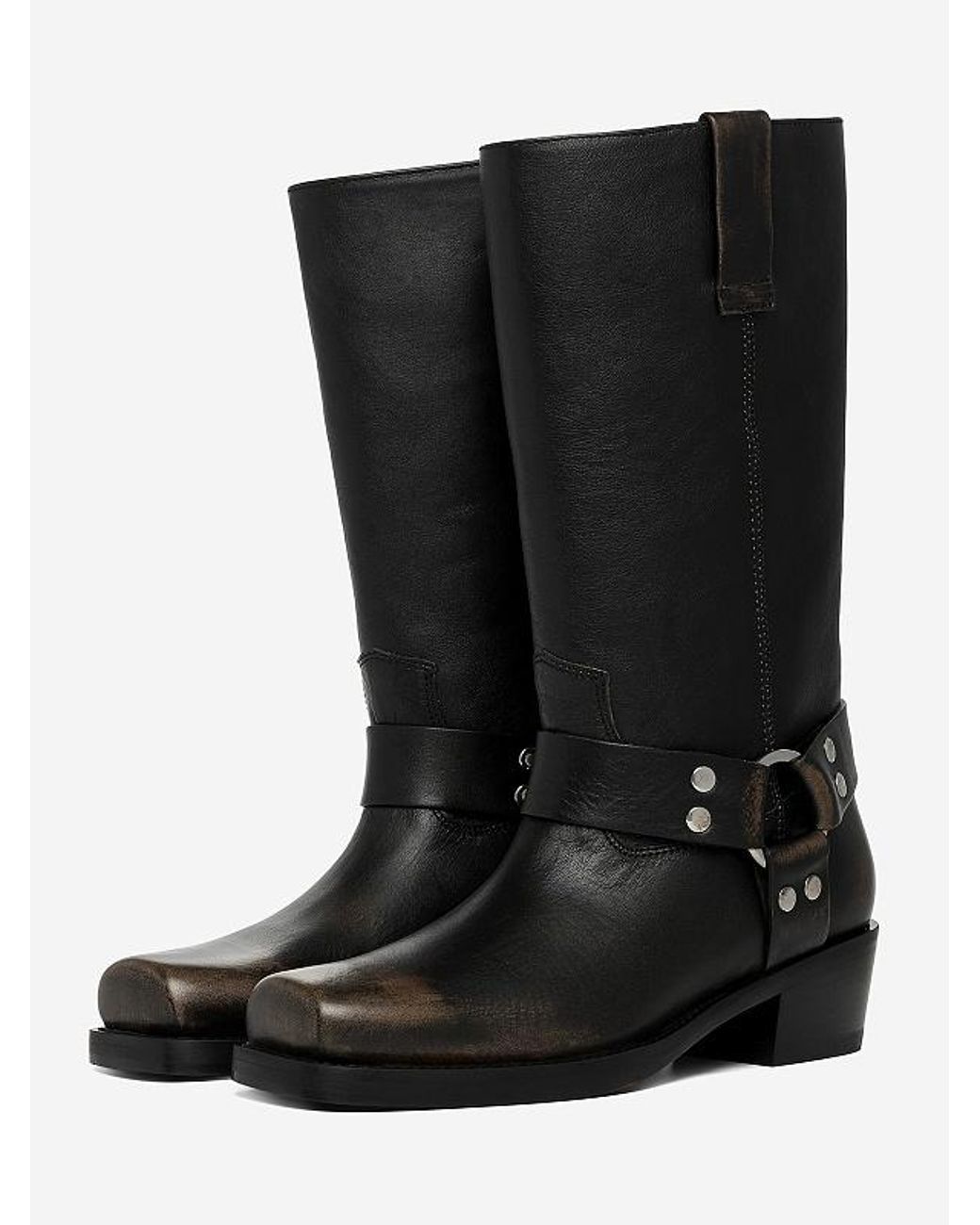 Paris Texas Black Faded-Effect Harness Boots