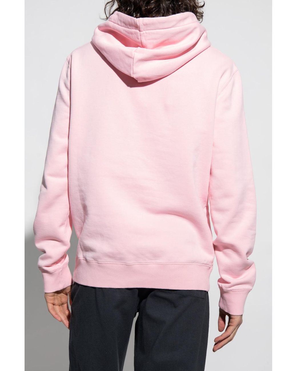 Lanvin Pink Logo Embroidered Drawstring Hoodie for men