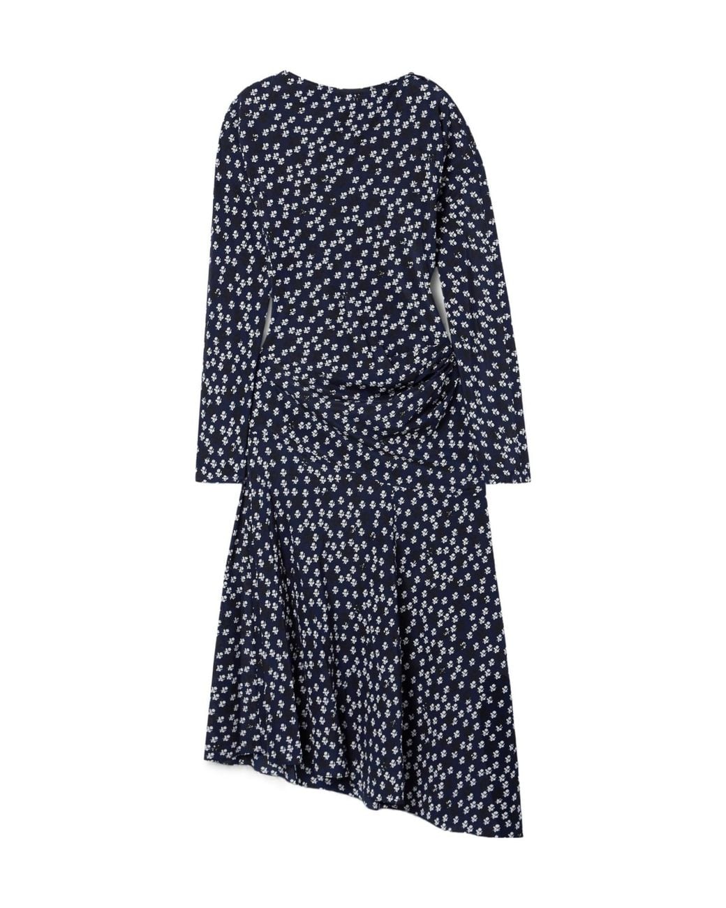 Proenza Schouler Blue Alina Draped Floral-Print Crepe Midi Dress