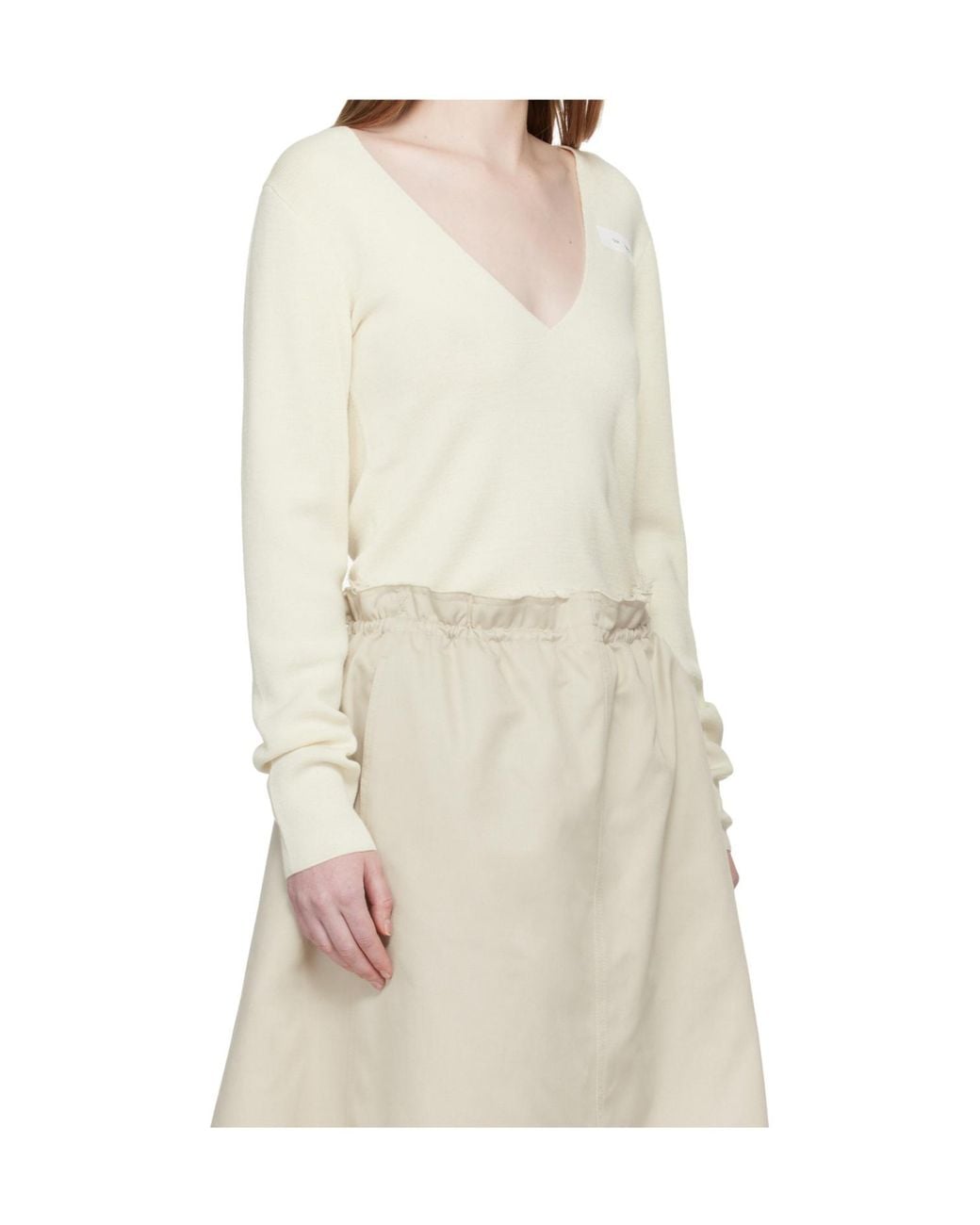MM6 by Maison Margiela White V-Neck Wool Blend Sweater