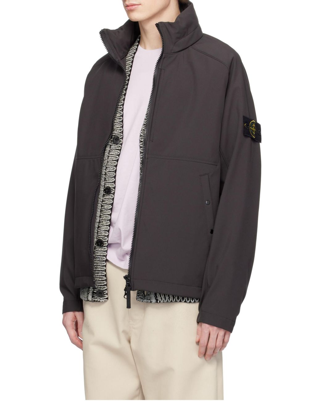Stone Island Gray High-Neck Zipped Jacket for men