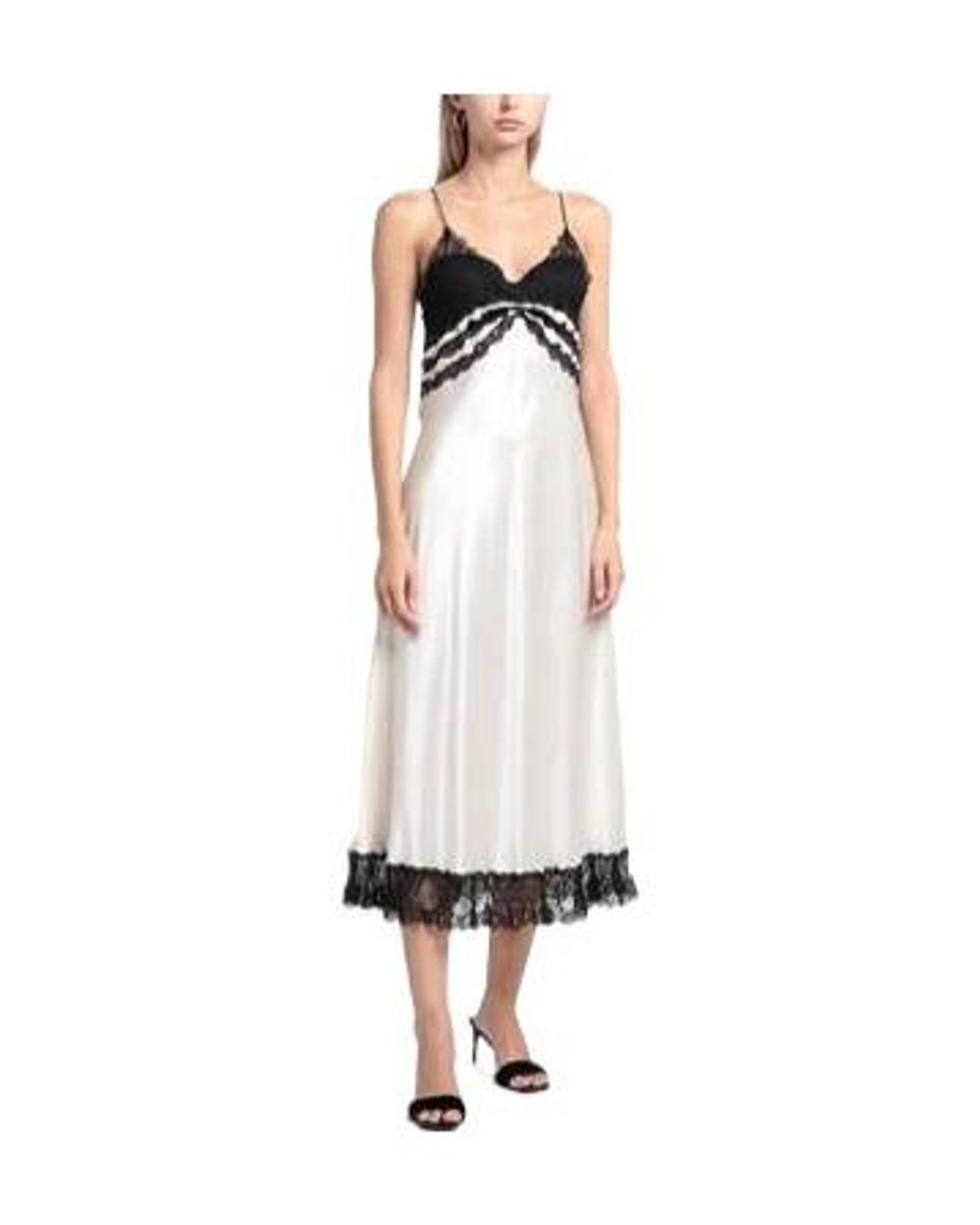 Saint Laurent White Sleeveless Satin Lace Dress