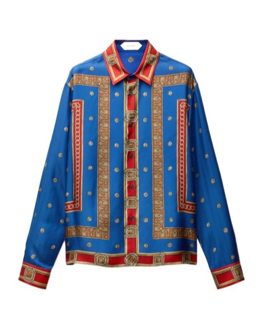 Versace Blue Pattern-Printed Twill Regular Shirt for men
