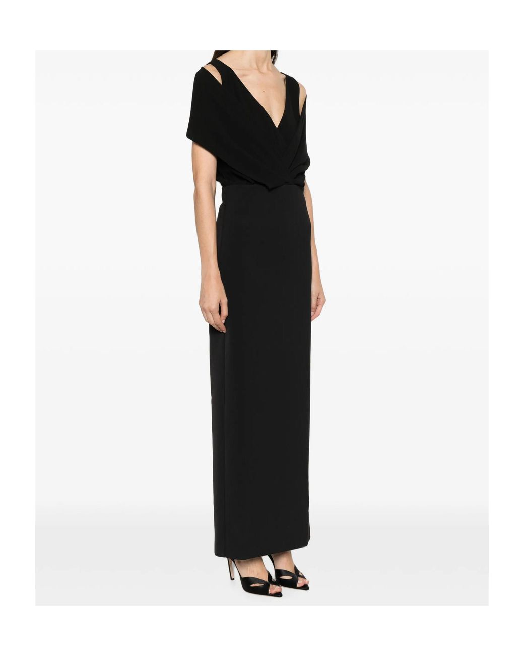 Patrizia Pepe Black Draped V-Neck Maxi Dress