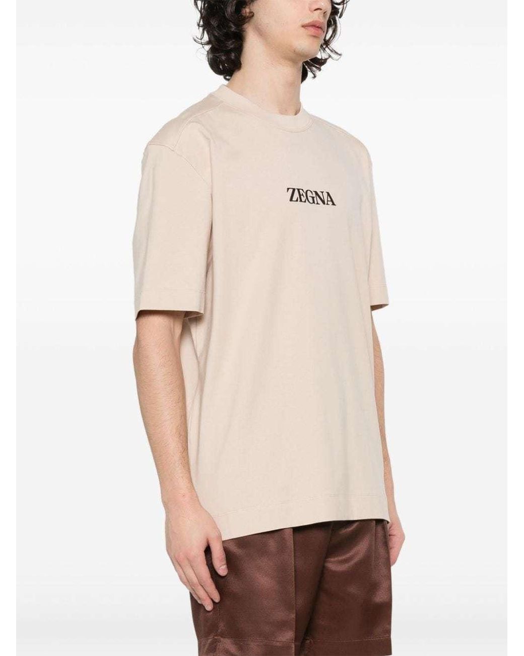 Zegna Natural Logo Detailed Crewneck T-Shirt for men