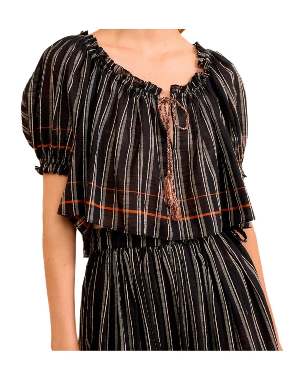 Ulla Johnson Black Paros Striped Top Coverup