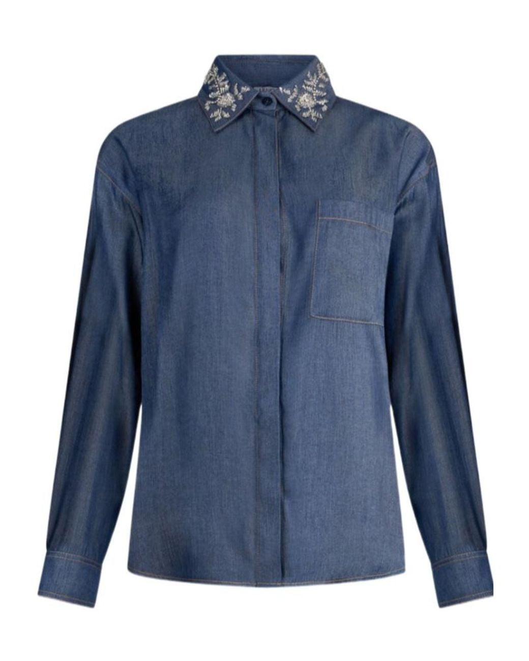 Liu Jo Blue Embellished Collar Shirt