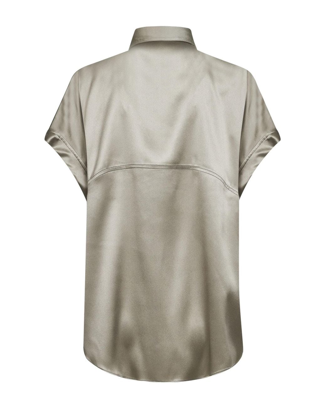 Brunello Cucinelli Gray Stretch Satin Monili Shirt
