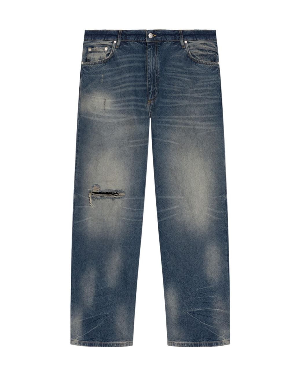 M I S B H V Blue Logo Plaque Distressed Jeans for men