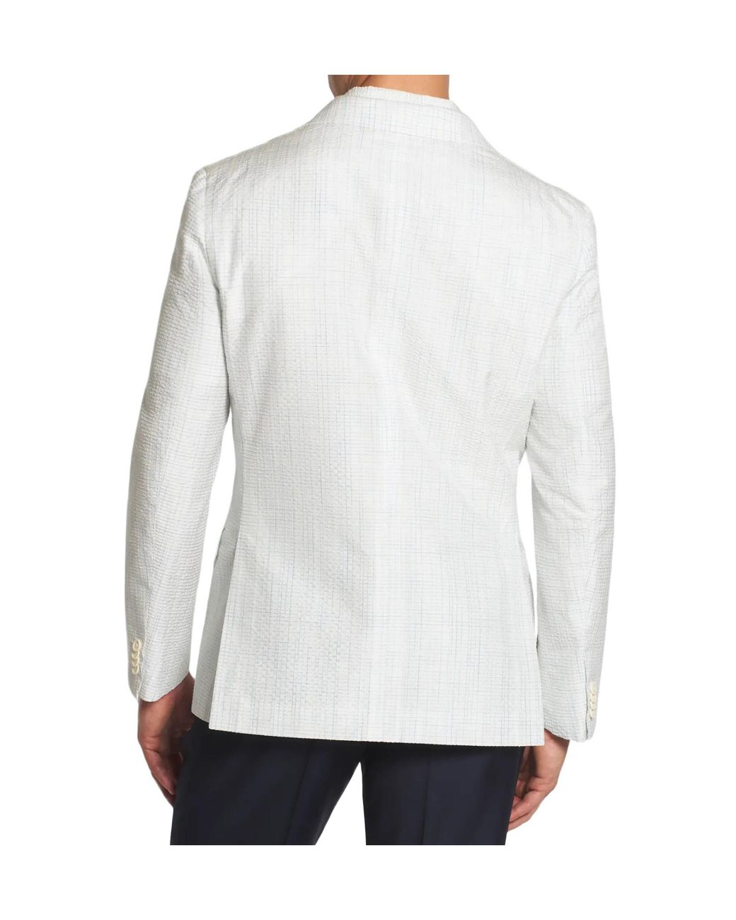 Brioni White And Sky Checked Silk Seersucker Soffio Blazer for men