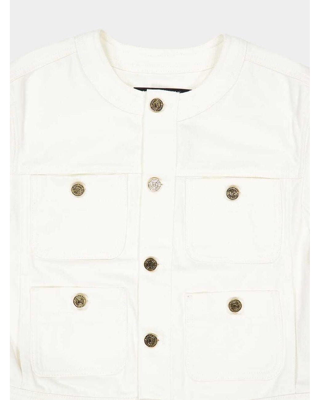 Balmain White Round Collar Button-Up Denim Jacket