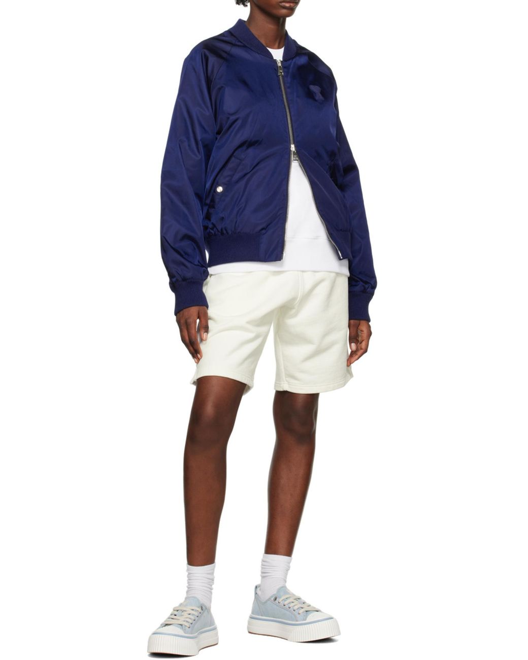 AMI Blue Logo-Embroidered Bomber Jacket for men
