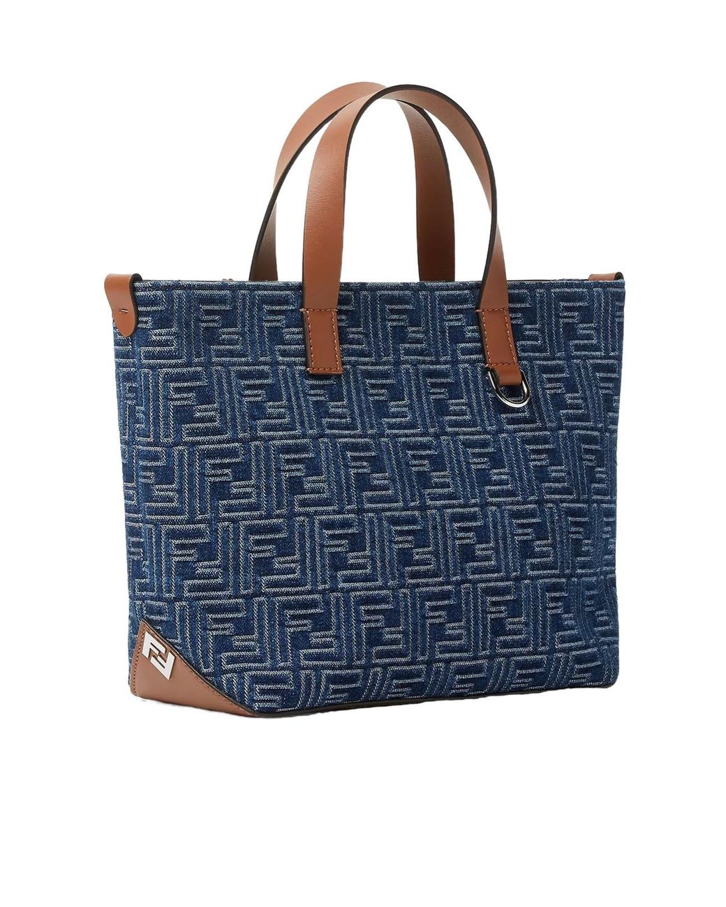 Fendi Blue Ff Jacquard Zip-Up Small Tote Bag for men