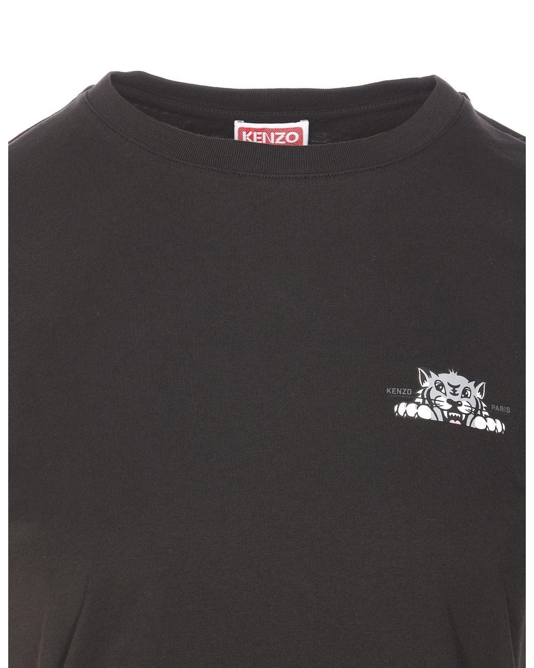 KENZO Black Happy Tiger Printed Crewneck T-Shirt