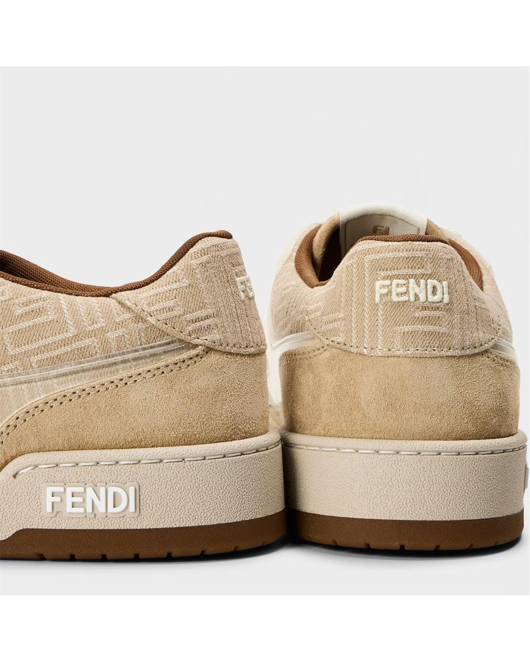 Fendi Natural Lace-Up Front Low-Top Sneakers for men