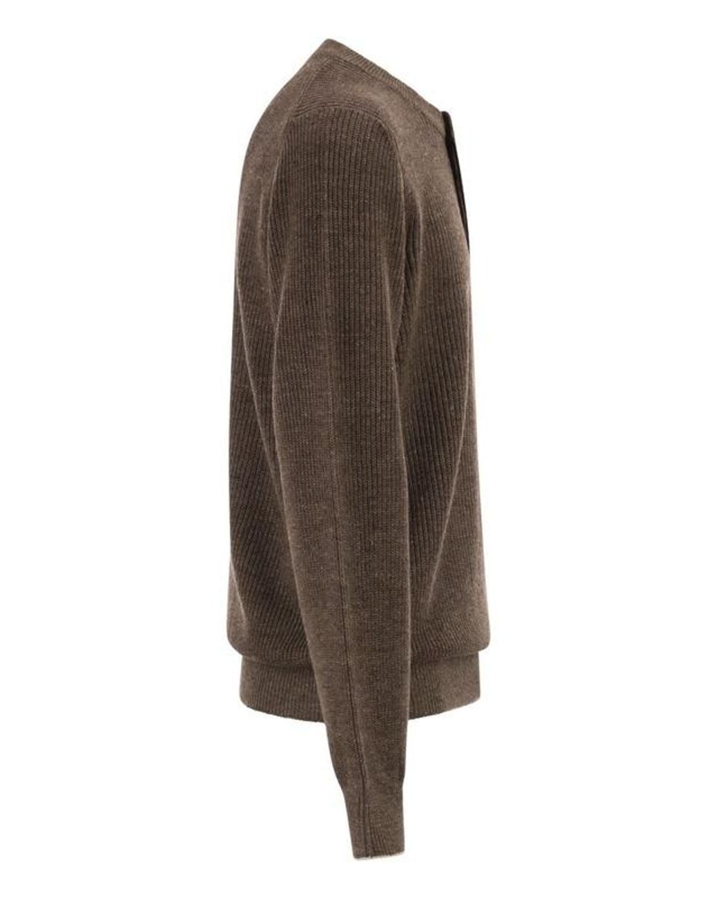 Brunello Cucinelli Brown Button-Placket Sweater for men